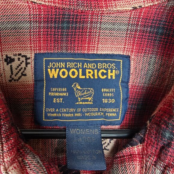 Woolrich Vintage 90s Red Plaid Flannel Button Up Shirt Sheep 100% Cotton Fall L - Picture 4 of 6